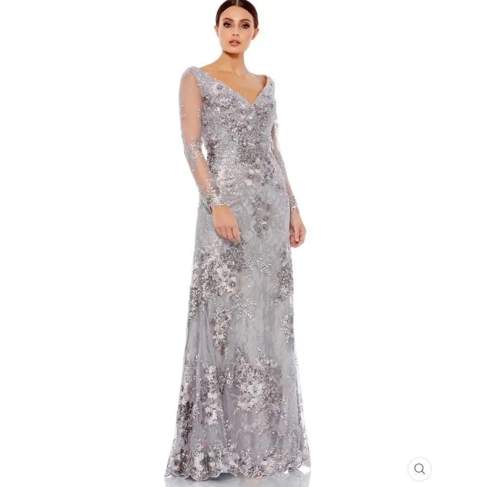 Mac Duggal 67539 Womens Embellished V Neck Long Sleeve Gown